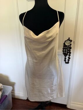 H&M Cream Satin Cowl Neck Mini Slip Dress